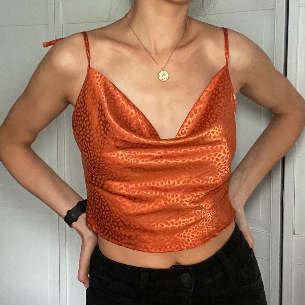 Orange dot print satin cami